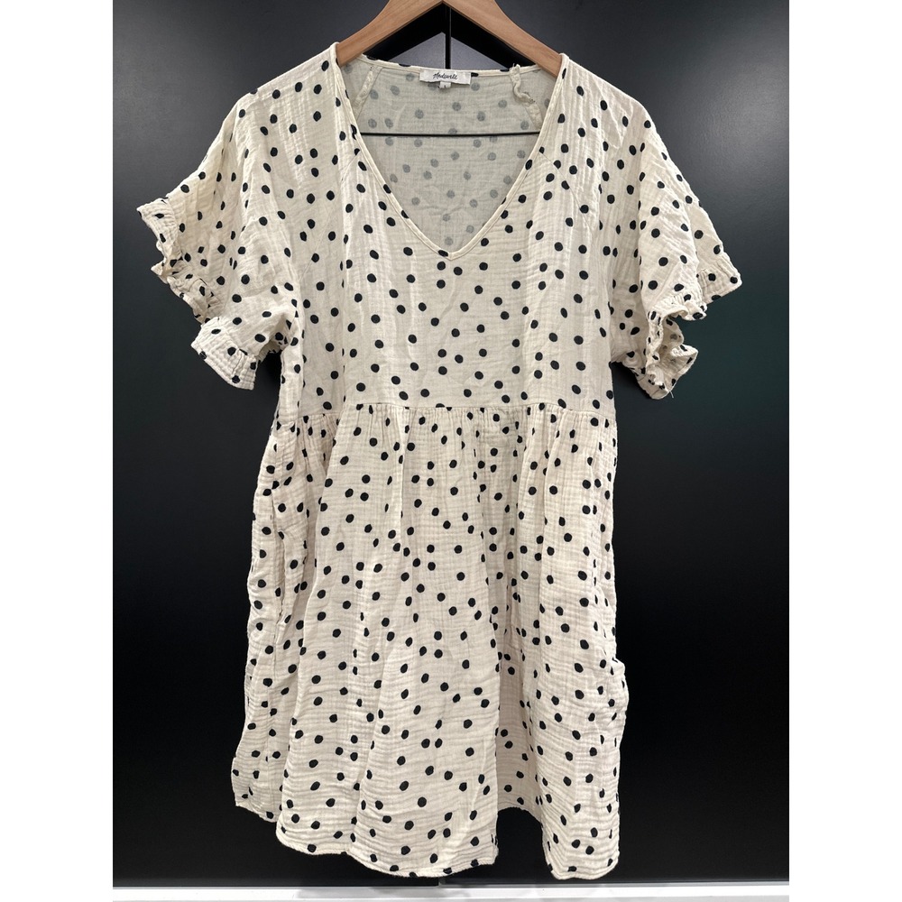 Madewell‎ Double Gauze Polka Dot Babydoll Dress V-Neck Flutter Sleeve L